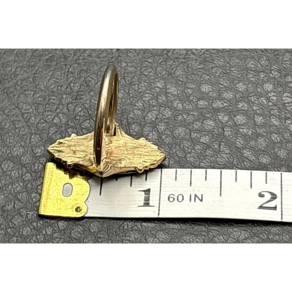 VTG Avon Kensington Art Deco Style Black Enamel Crystal Star Ring Gold Tone Sz 7